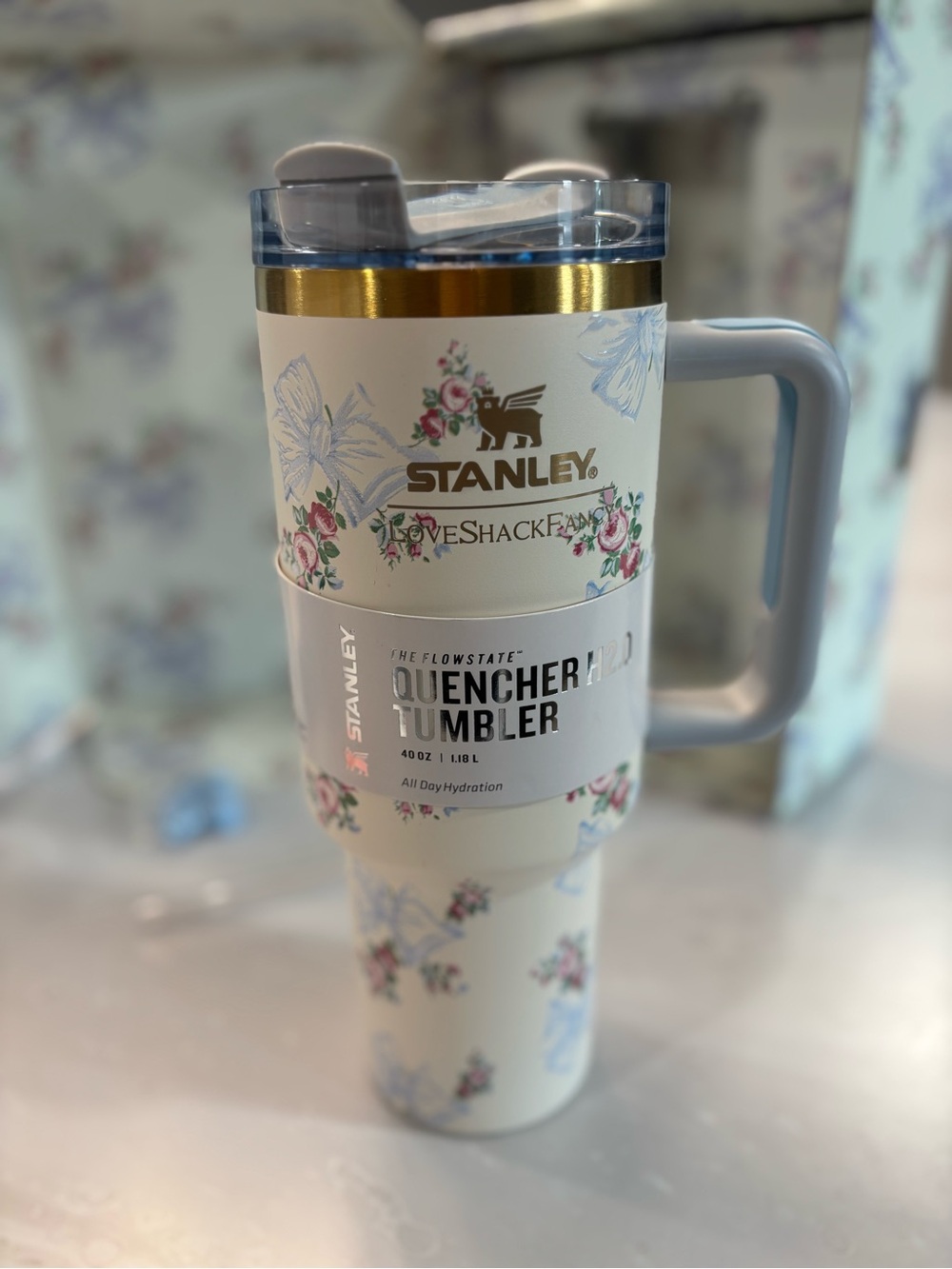 LoveShackFancy x Stanley Blue Floral 40 oz Quencher Tumbler